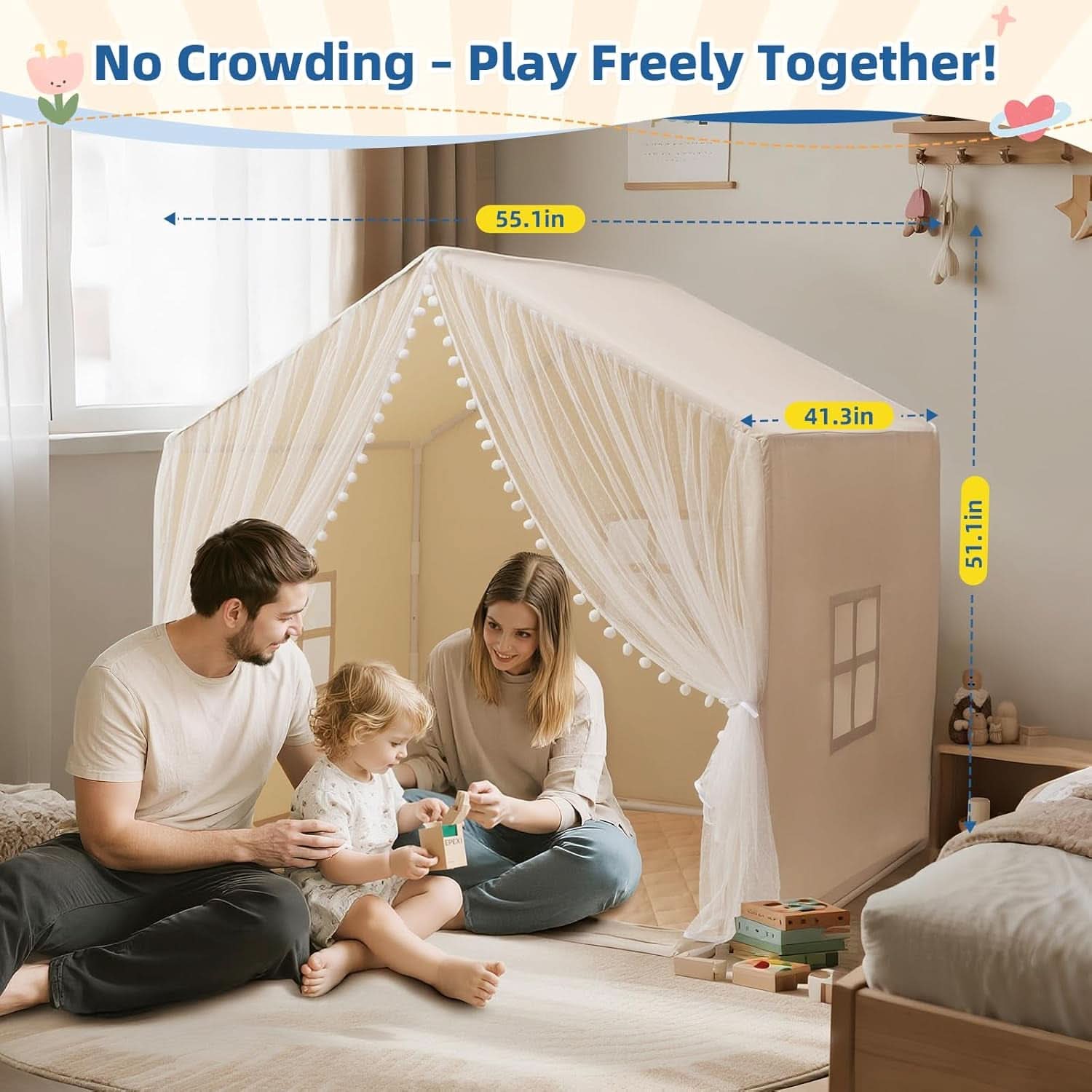 55In Superior Oversized Cushioned Indoor Play Tent-2