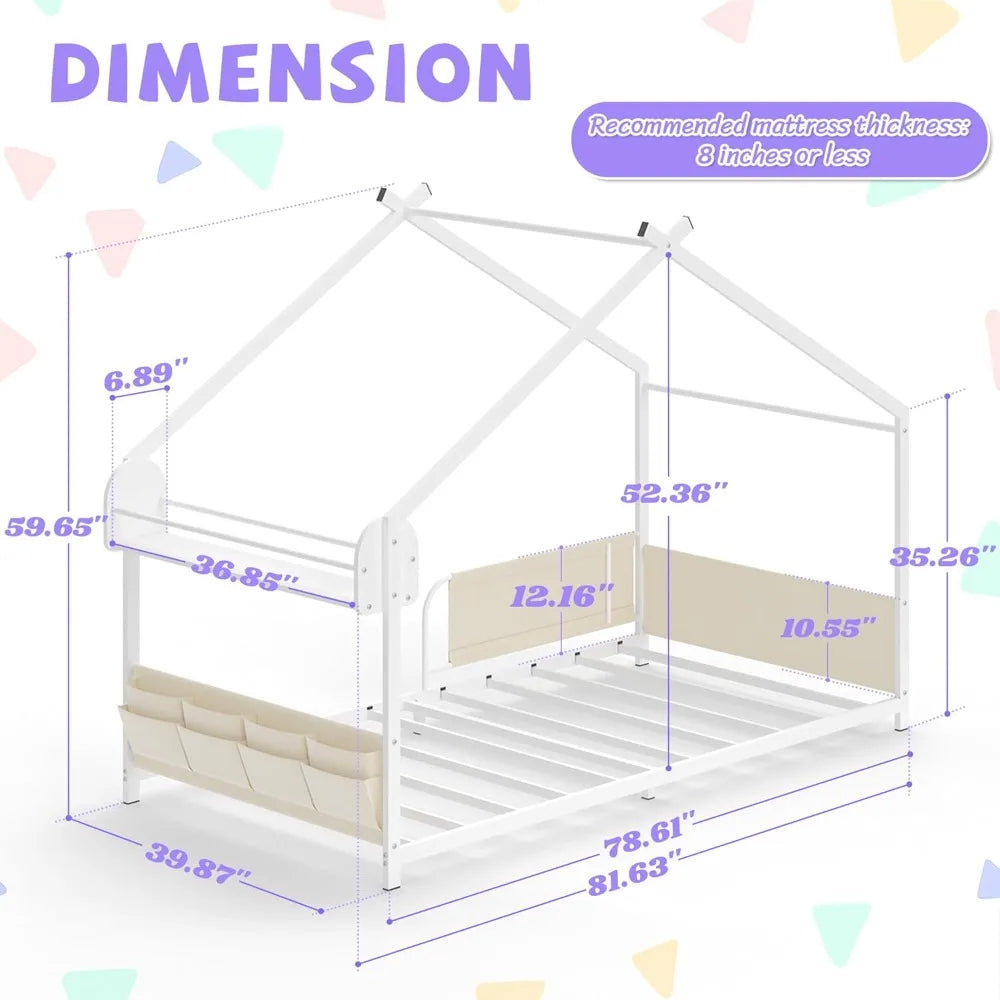 House-Shaped Twin Metal Montessori Floor Bed