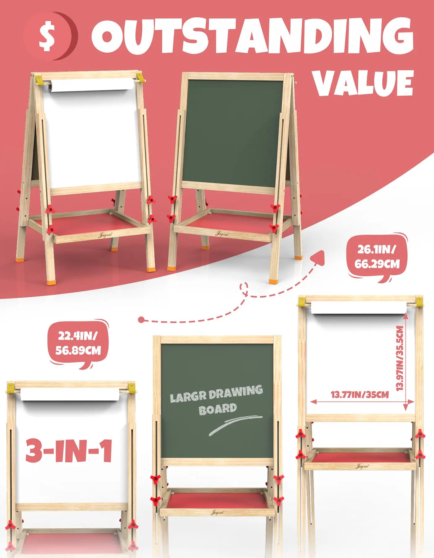 Engaging JOYOOSS Kids Art Easel - Dual-Sided Adjustable Wooden Magnetic Board for Creative Fun!