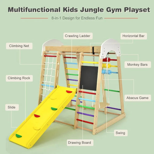 8-in-1 Indoor Jungle Gym | Slide, Climbing Net & Monkey Bars | Toddlers