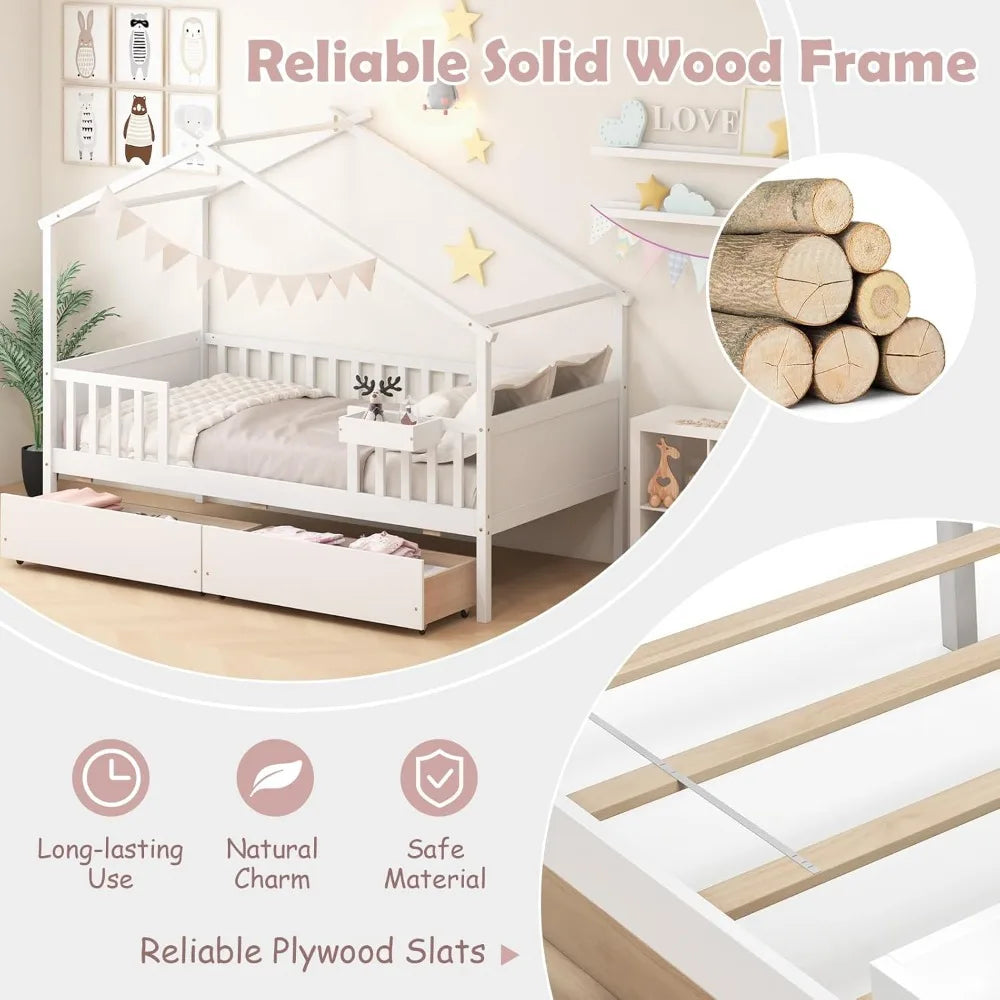 Twin House Bed with Drawers