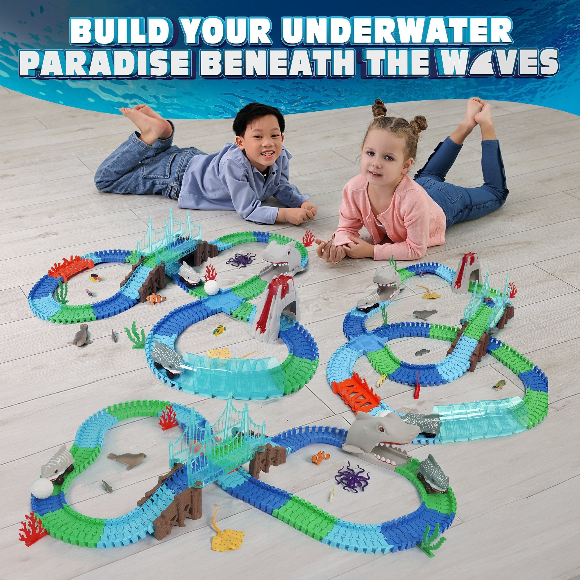 USA Toyz Sharky Seas Tracks Playset - 225 Pieces-4