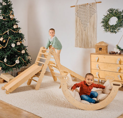 5in1 Montessori Climbing Set: Triangle Ladder + Arch/Rocker + Slide Board/Ramp + Netting rope + Cushion-0