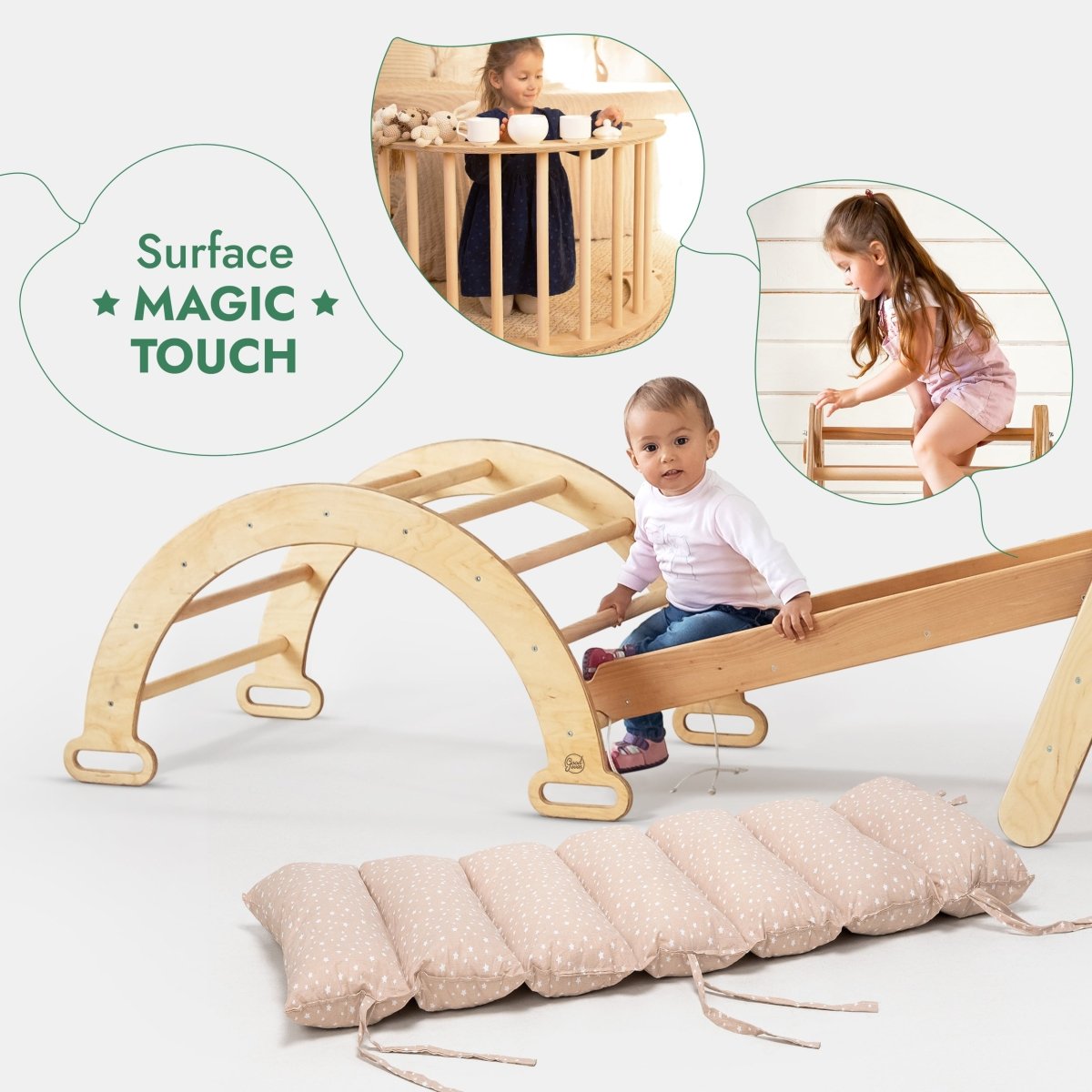 5in1 Montessori Climbing Set: Triangle Ladder + Arch/Rocker + Slide Board/Ramp + Netting rope + Cushion-3
