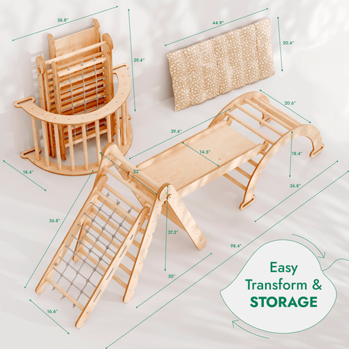 5in1 Montessori Climbing Set: Triangle Ladder + Arch/Rocker + Slide Board/Ramp + Netting rope + Cushion-1