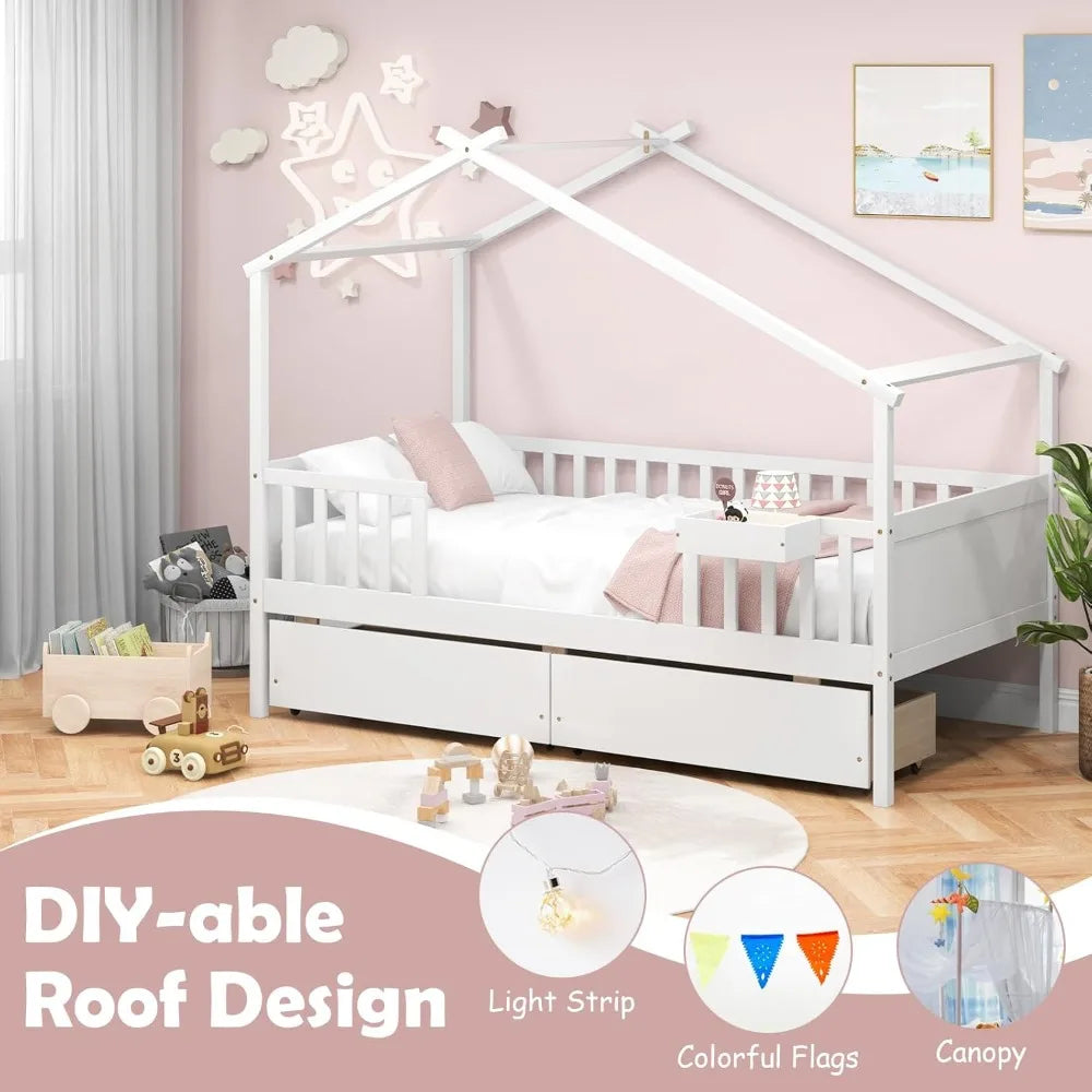 Twin House Bed with Drawers