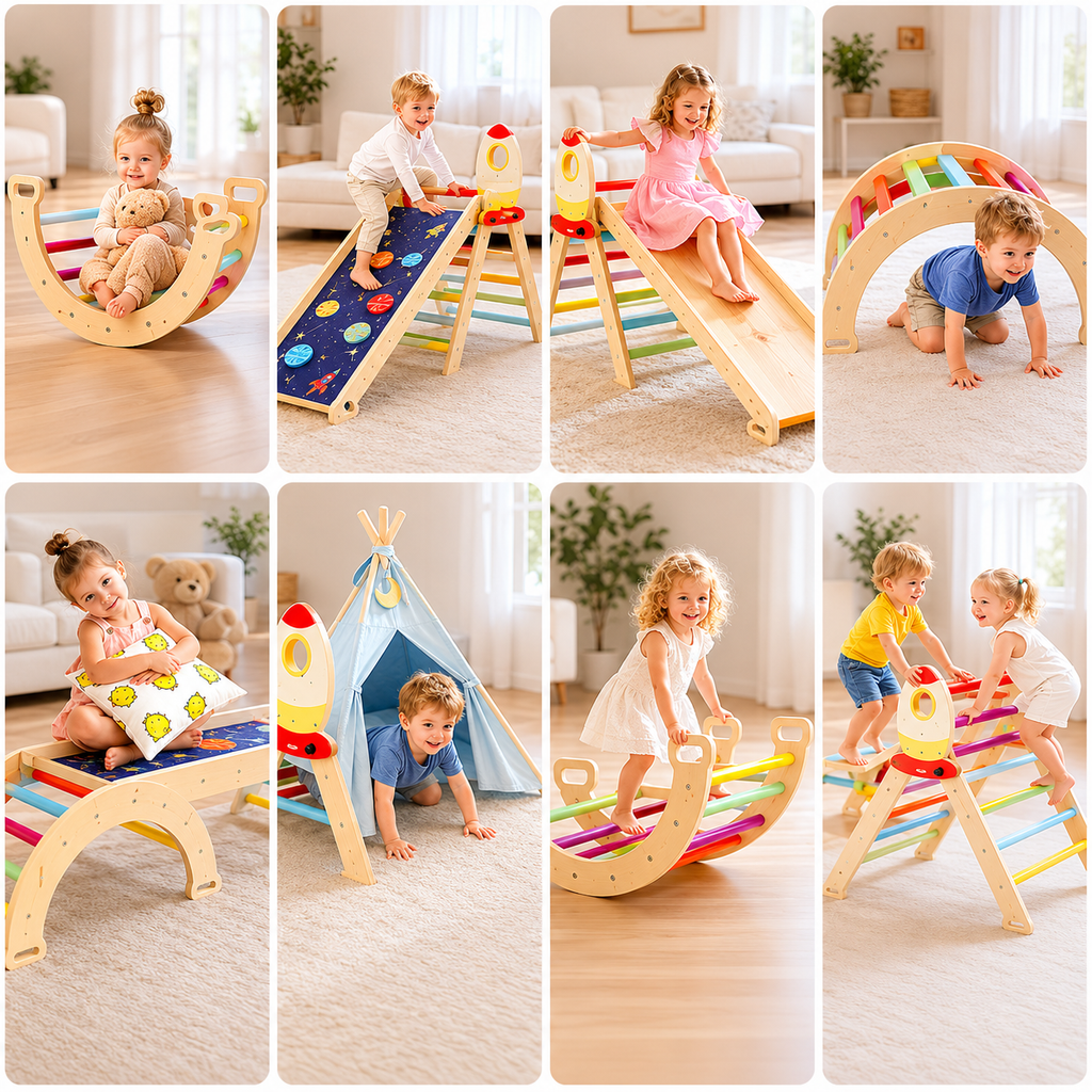8-in-1 Montessori climbing toy set with all activities for kids aged 1-6
