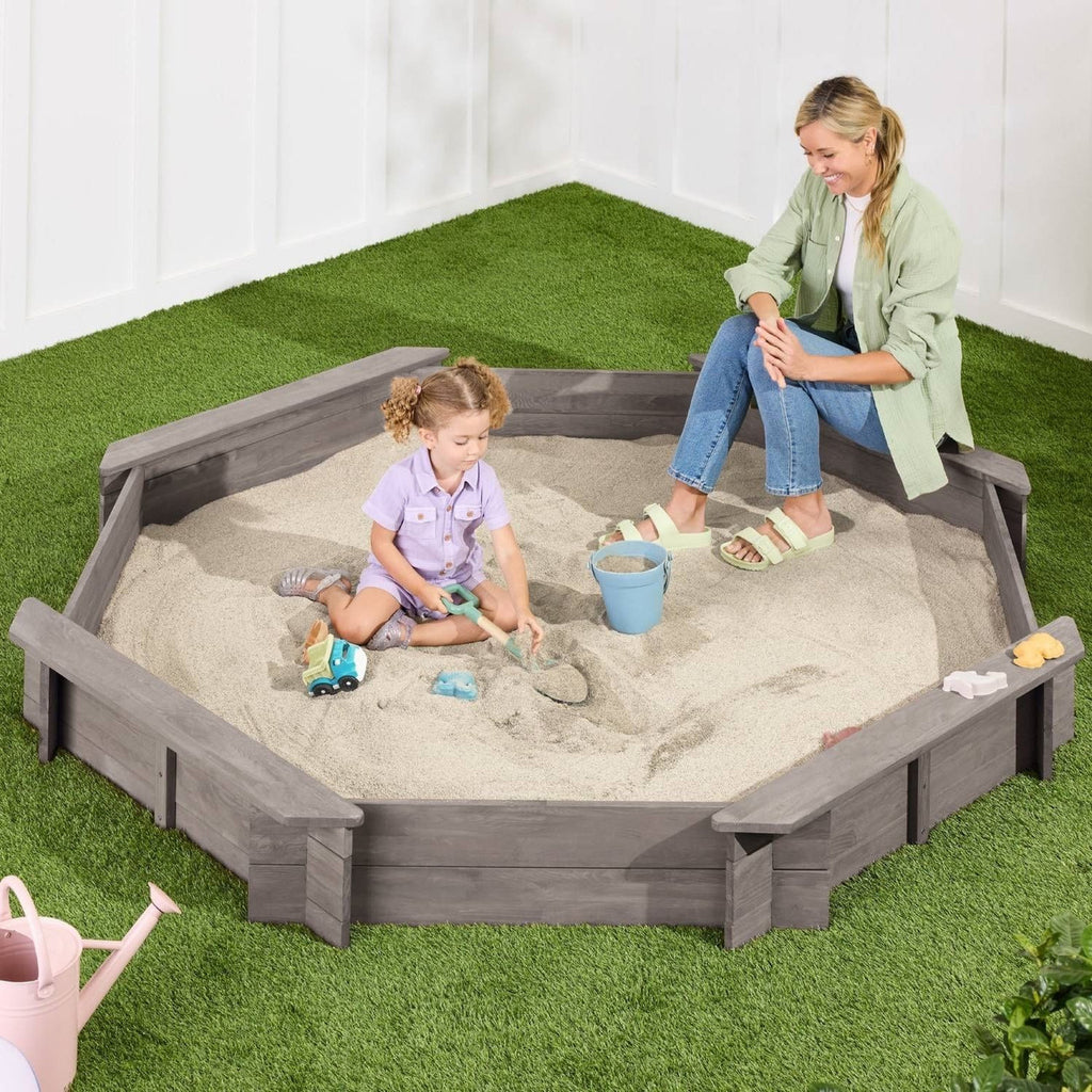 Outdoor Kid's Octagonal Sandbox in Grey Wood Finish-2