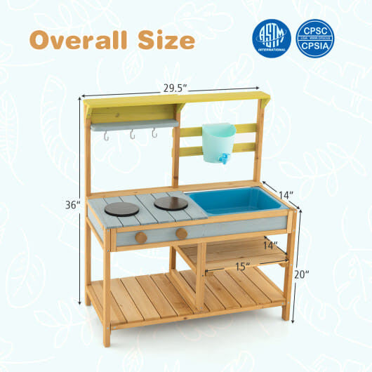 Outdoor Kids Mud Kitchen with Faucet and Water Box-2