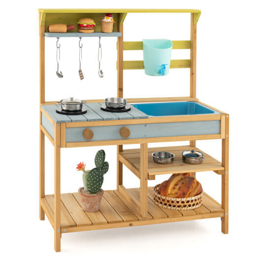 Outdoor Kids Mud Kitchen with Faucet and Water Box-4
