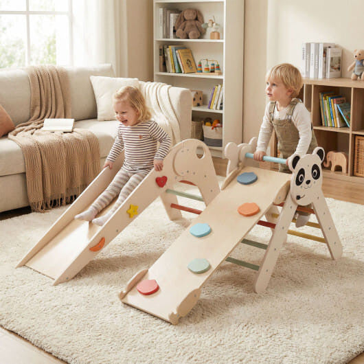 Triangle Set Foldable Kids Climbing Toys Panda-Themed Wood Montessori Climbing Set-Macaron-0