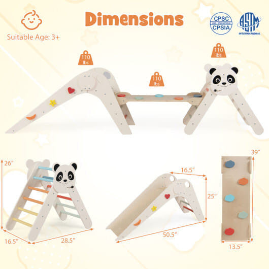Triangle Set Foldable Kids Climbing Toys Panda-Themed Wood Montessori Climbing Set-Macaron-1