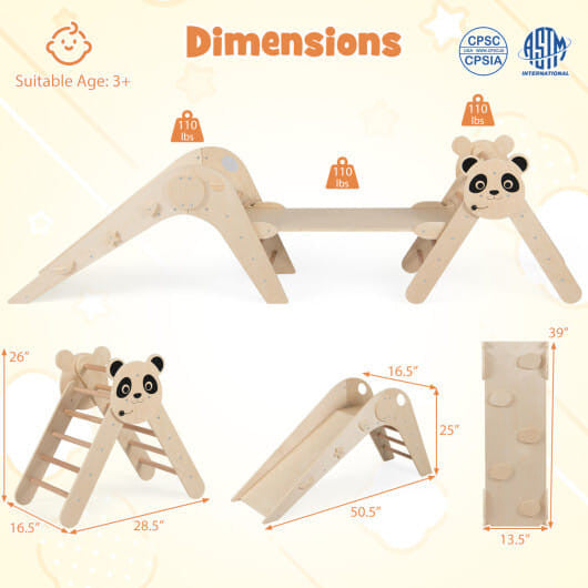 Triangle Set Foldable Kids Climbing Toys Panda-Themed Wood Montessori Climbing Set-Macaron-4
