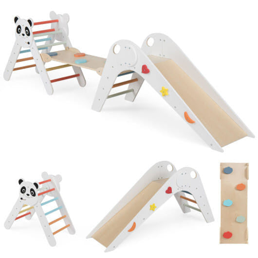 Triangle Set Foldable Kids Climbing Toys Panda-Themed Wood Montessori Climbing Set-Macaron-5