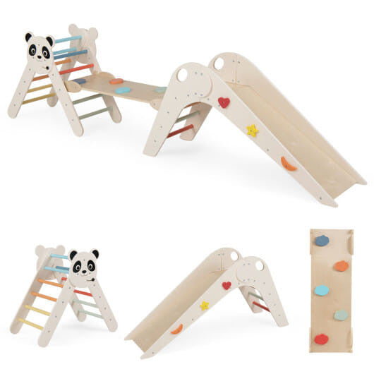 Triangle Set Foldable Kids Climbing Toys Panda-Themed Wood Montessori Climbing Set-Macaron-6