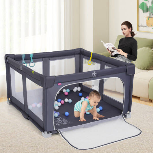 Large Baby Playpen BPA-Free Foldable Toddlers Safety Fence Play Yard-Dark Grey-1