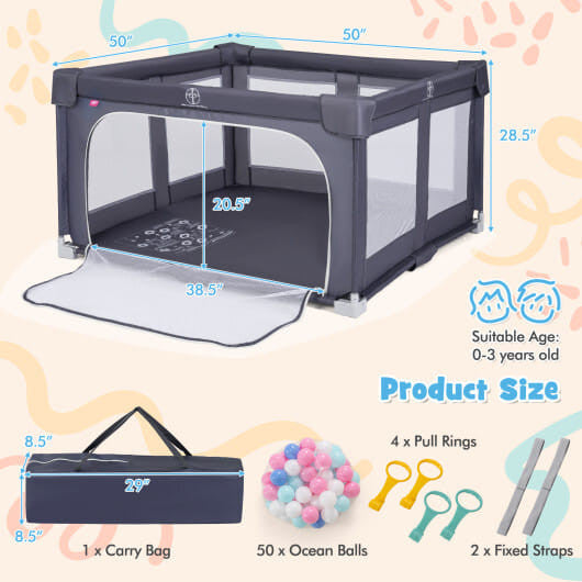 Large Baby Playpen BPA-Free Foldable Toddlers Safety Fence Play Yard-Dark Grey-3