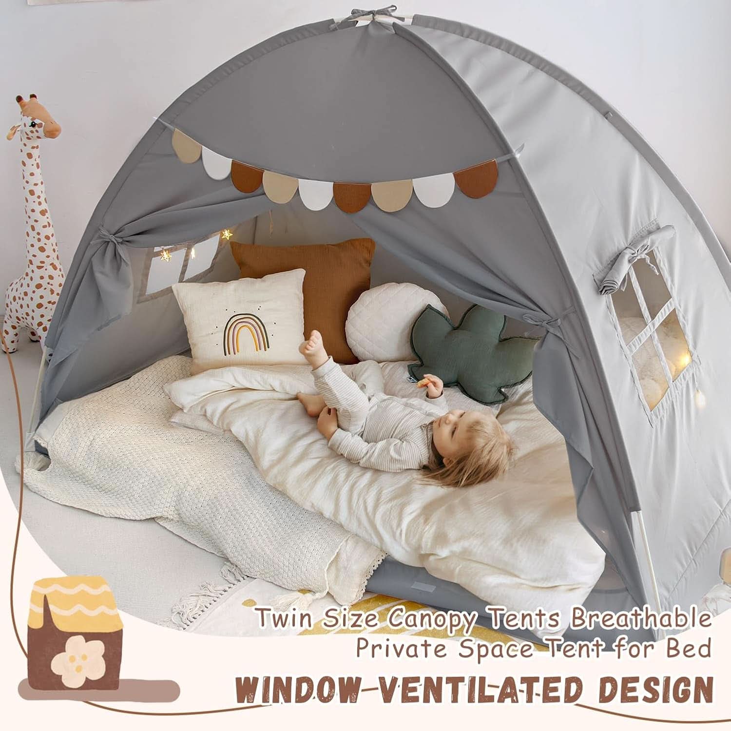 Twin Bed Tent Canopy Blackout Privacy PlayhouseKit-3