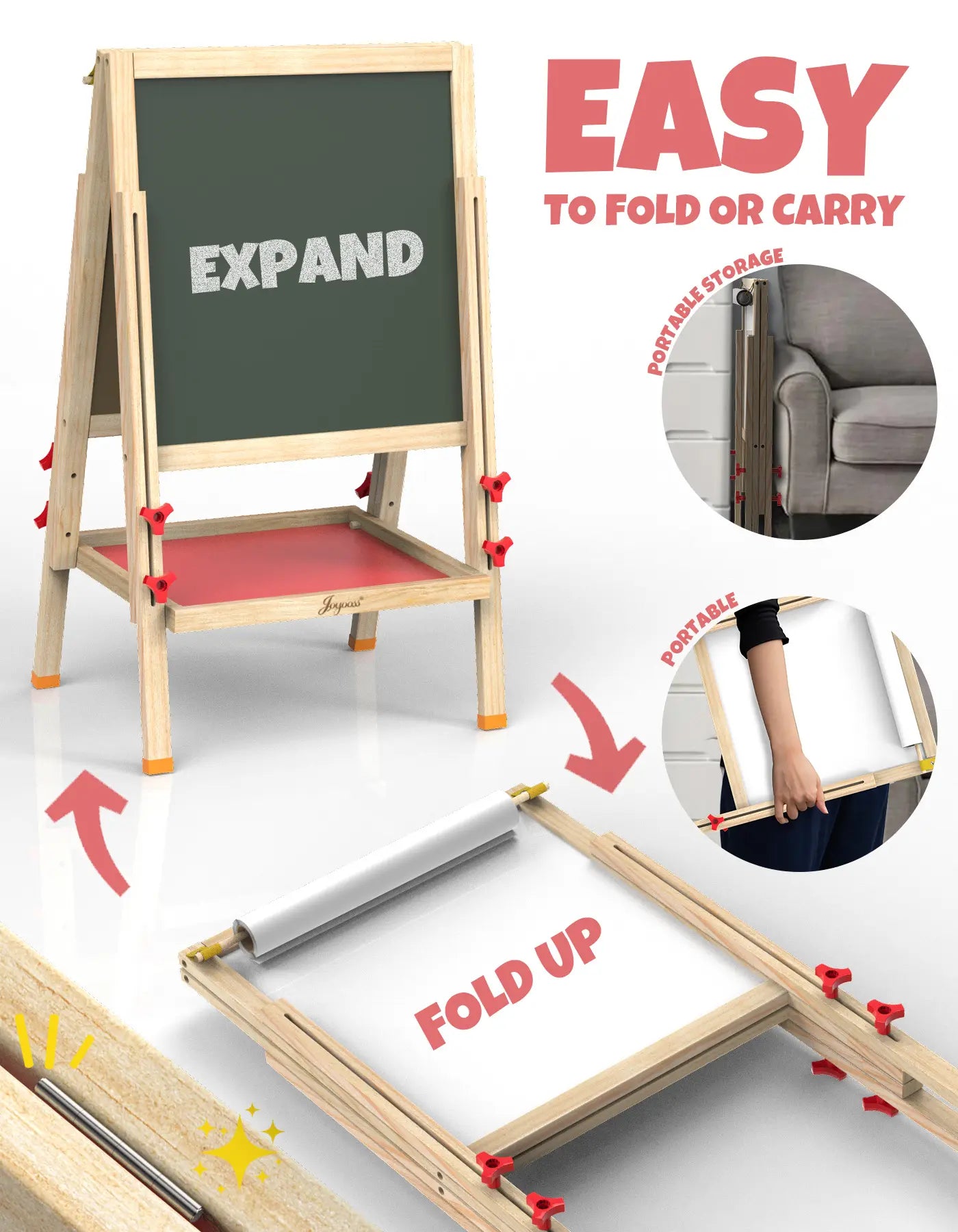 Engaging JOYOOSS Kids Art Easel - Dual-Sided Adjustable Wooden Magnetic Board for Creative Fun!