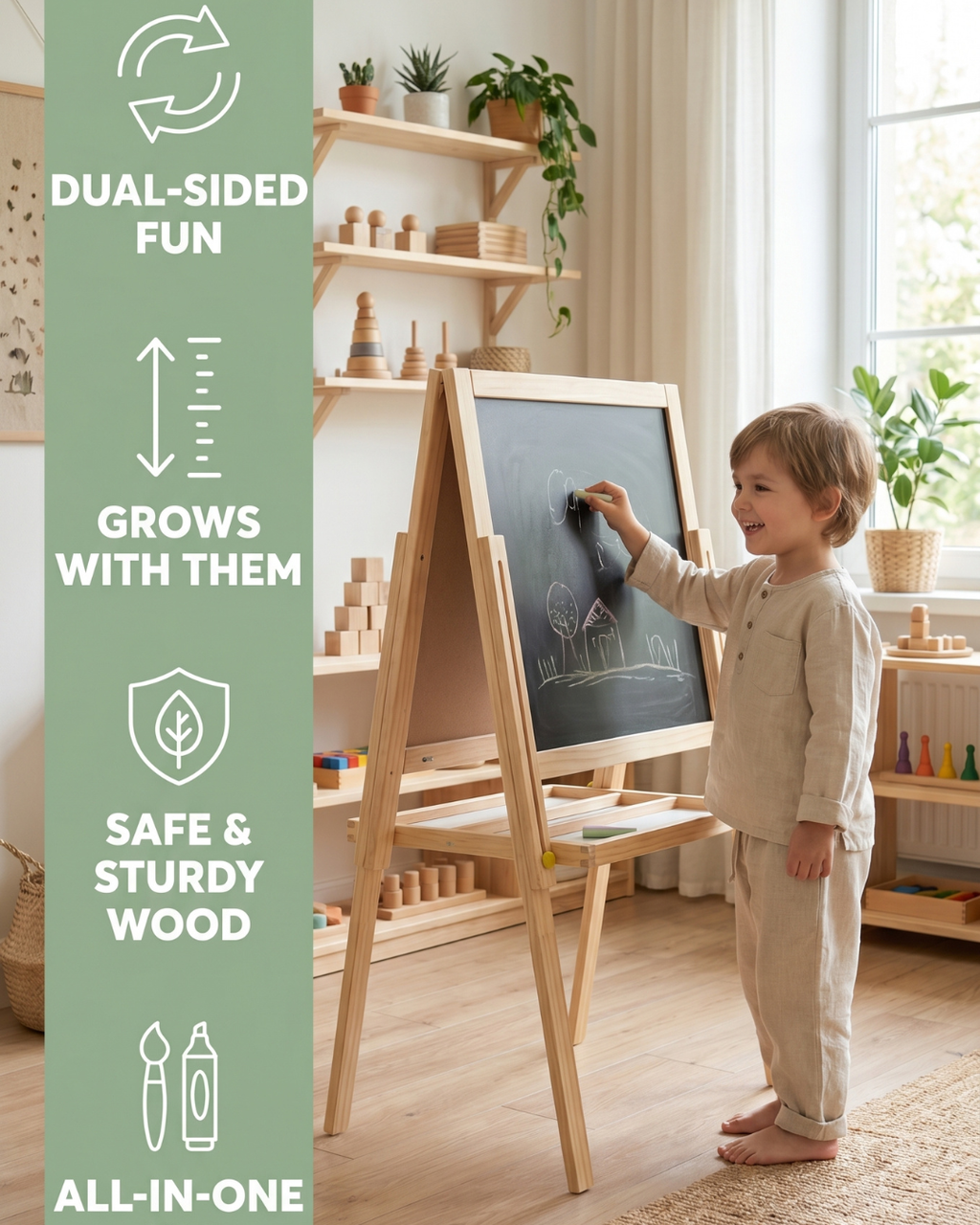 Engaging JOYOOSS Kids Art Easel - Dual-Sided Adjustable Wooden Magnetic Board for Creative Fun!