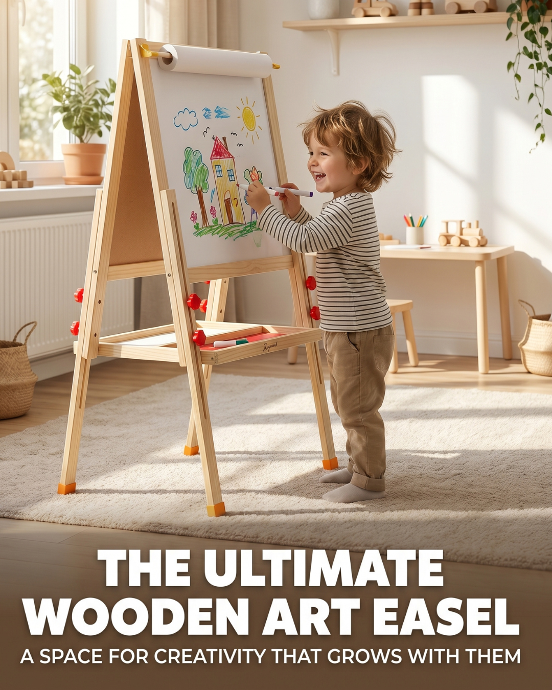 Engaging JOYOOSS Kids Art Easel - Dual-Sided Adjustable Wooden Magnetic Board for Creative Fun!